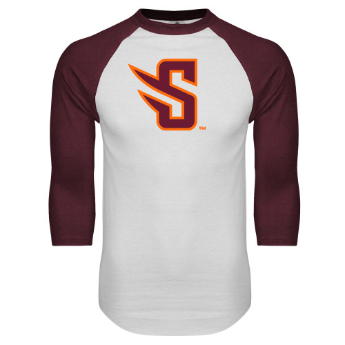  White/Maroon Raglan Baseball T Shirt - S