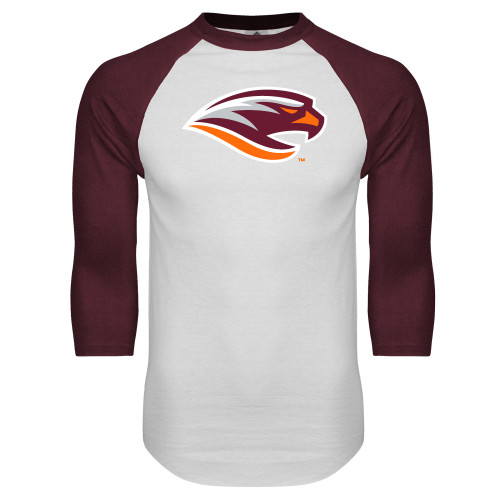  White/Maroon Raglan Baseball T Shirt - River Hawk