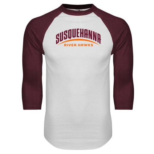  White/Maroon Raglan Baseball T Shirt - Arched Susquehanna