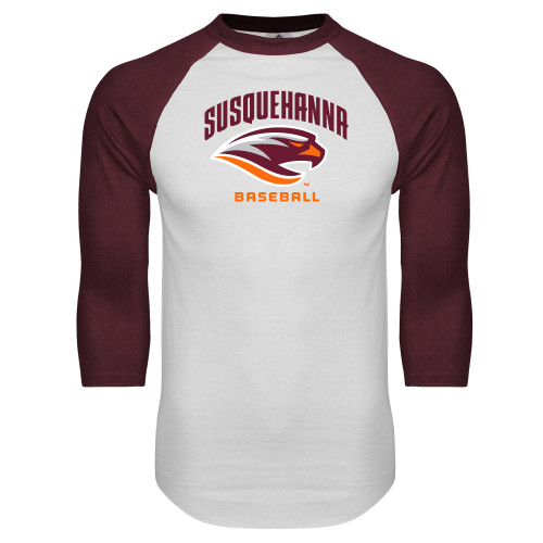  White/Maroon Raglan Baseball T Shirt - Baseball