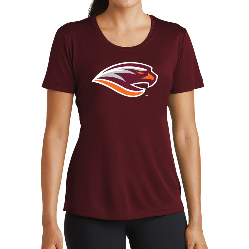  Womens Maroon Performance Short Sleeve Tee - River Hawk