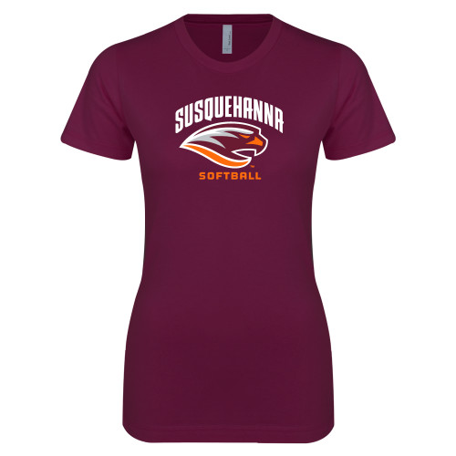  Next Level Womens Maroon Boyfriend Tee - Softball