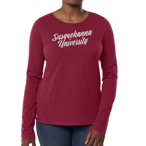  Fall Rush Ladies Maroon Long Sleeve Tee - C White Soft Glitter