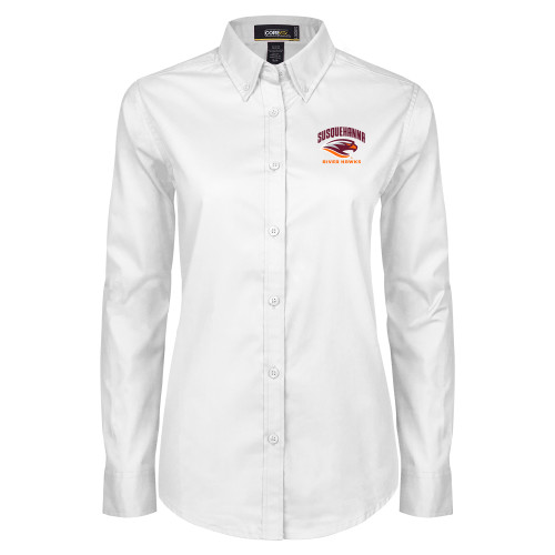  Womens White Twill Button Down Long Sleeve - Primary Mark