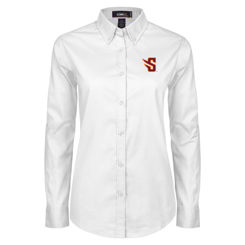  Womens White Twill Button Down Long Sleeve - S