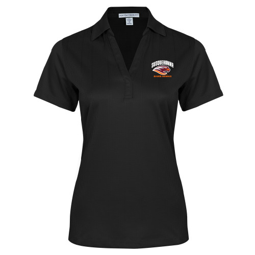  Womens Black Performance Fine Jacquard Polo - Primary Mark