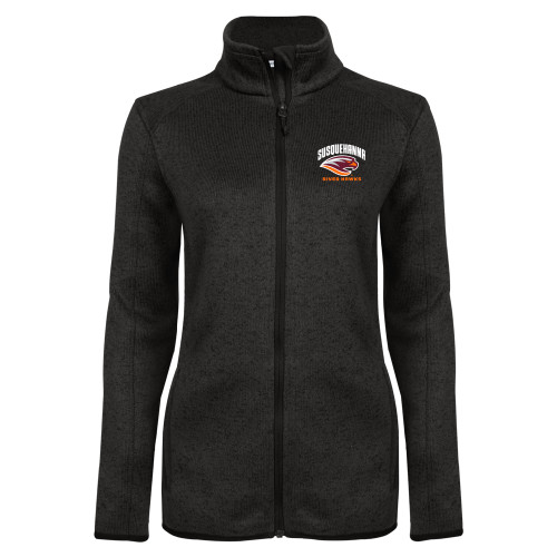  Womens Black Heather Fleece Jacket - Primary Mark