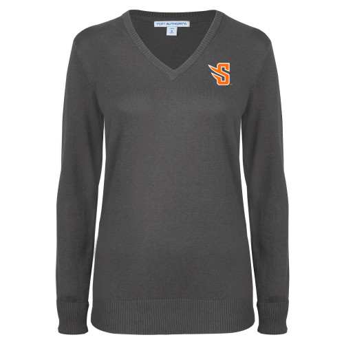  Womens Charcoal Heather VNeck Sweater - S