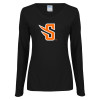 Thumbnail image for  Womens Black Long Sleeve V Neck Tee 