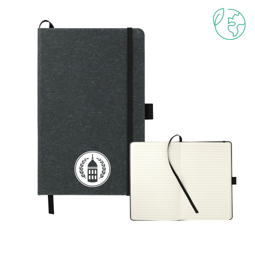  5.5 x 8.5 Black FSC Mix Recycled Leather Bound Journal - Tower Logo