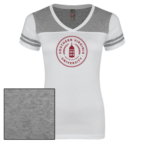  Womens White/Heather Grey Varsity V Neck Tee  - Primary Mark