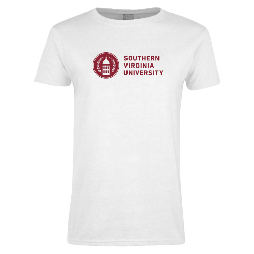  Womens White Short Sleeve Tee - SVU Word Mark