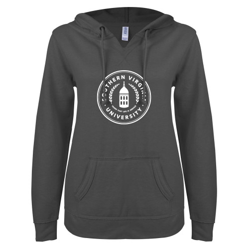 Southern Virginia ENZA Womens Dark Heather V Notch Raw Edge Fleece Hoodie