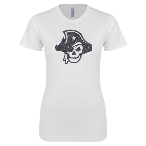  Next Level Womens White Boyfriend Tee - F Graphite Soft Glitter