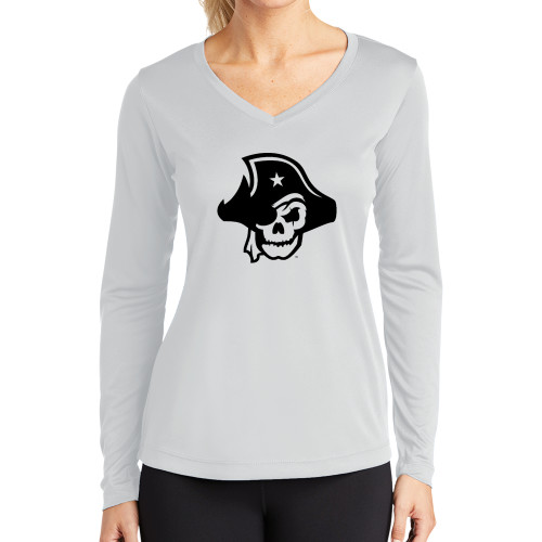  Womens White Performance Long Sleeve V Neck Shirt - Primary Logo