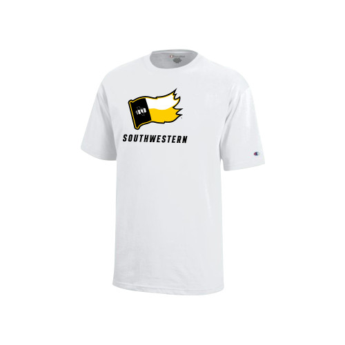  Champion Youth White Short Sleeve Tee - Secondary Logo with Southwestern