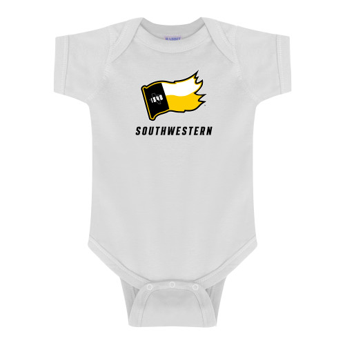  White Infant Onesie - Secondary Logo with Southwestern