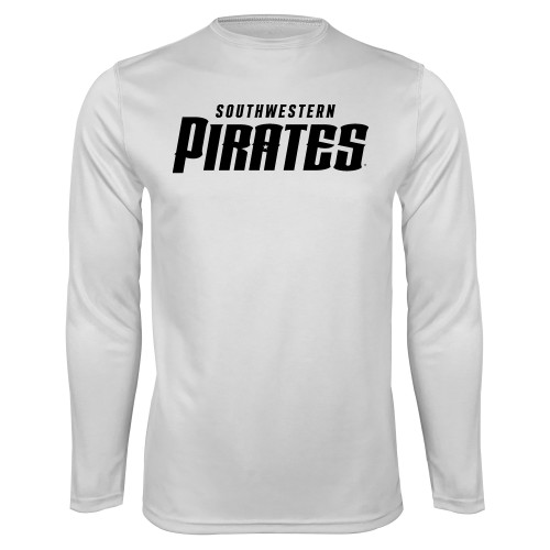  White Performance Long Sleeve Shirt - Wordmark