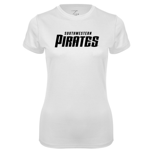  Womens White Performance Tee - Wordmark