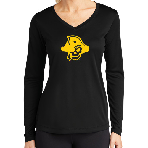  Womens Black Performance Long Sleeve V Neck Shirt - Primary Logo