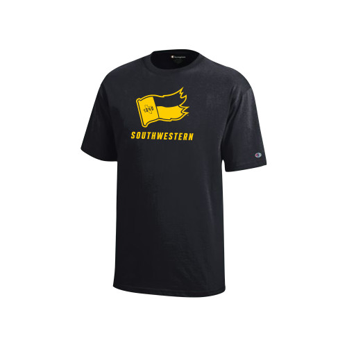  Champion Youth Black Short Sleeve Tee - Secondary Logo with Southwestern