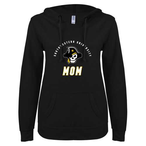  ENZA Womens Black V Notch Raw Edge Fleece Hoodie - SU Mom