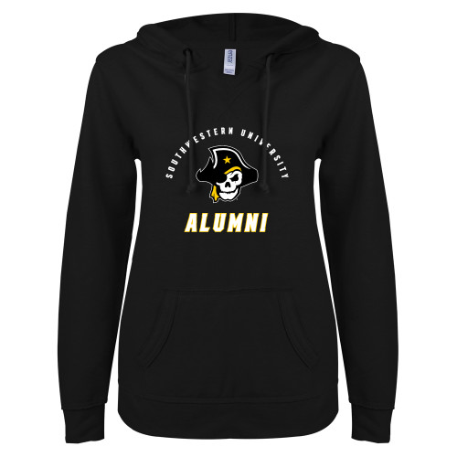  ENZA Womens Black V Notch Raw Edge Fleece Hoodie - SU Alumni