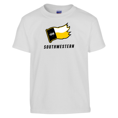 Youth White T Shirt - Secondary Logo with Southwestern