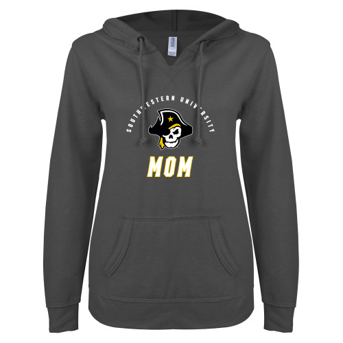  ENZA Womens Dark Heather V Notch Raw Edge Fleece Hoodie - SU Mom