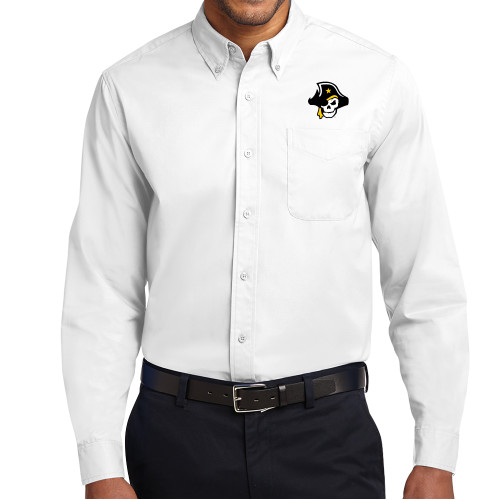  White Twill Button Down Long Sleeve - Primary Logo