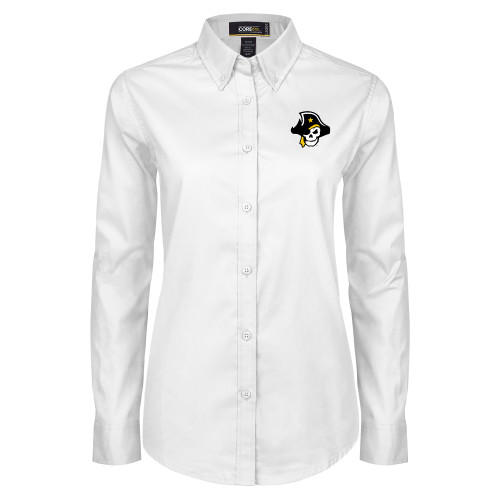  Womens White Twill Button Down Long Sleeve - Primary Logo