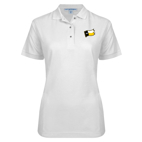  Womens Silk Touch White Pique Polo - Secondary Logo