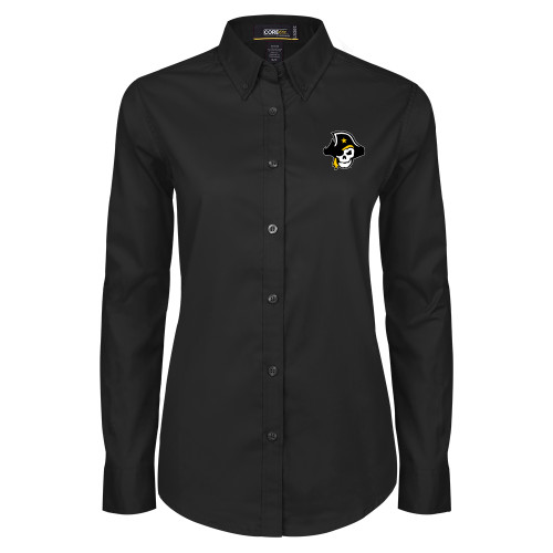 Womens Black Twill Button Down Long Sleeve  - Primary Logo