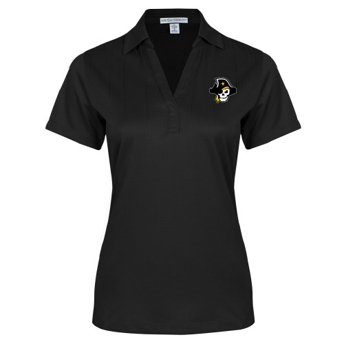  Womens Black Performance Fine Jacquard Polo - Primary Logo