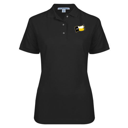  Womens Silk Touch Black Pique Polo - Secondary Logo