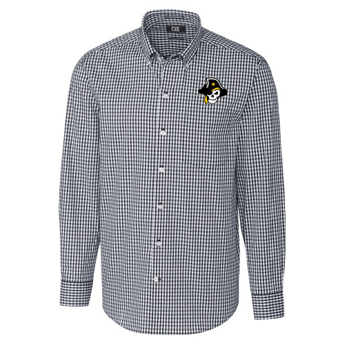  Cutter & Buck Charcoal Gingham Long Sleeve Button Down - Primary Logo