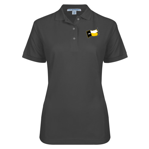  Womens Silk Touch Charcoal Pique Polo - Secondary Logo