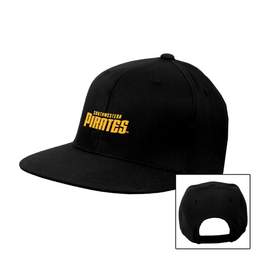  Black Flat Bill Snapback Hat - Wordmark