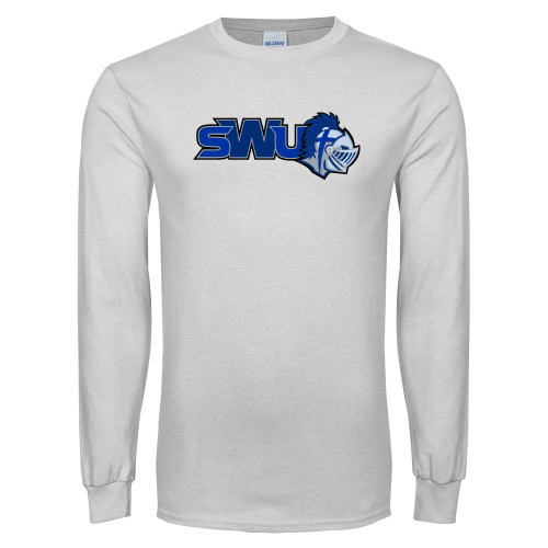  White Long Sleeve T Shirt - SWU w/ Knight