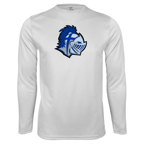  White Performance Long Sleeve Shirt - Warrior Helmet