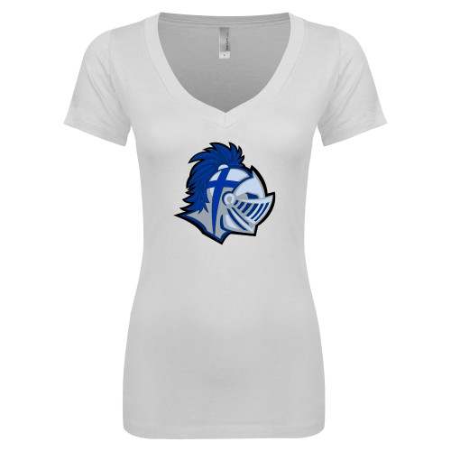  Next Level Womens White Ideal V Tee - Warrior Helmet