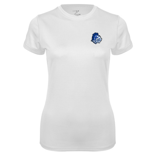  Womens White Performance Tee - Warrior Helmet