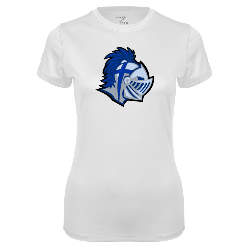  Womens White Performance Tee - Warrior Helmet