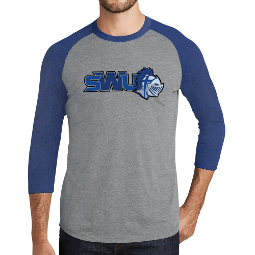  Grey/Royal Heather Triblend Baseball Raglan Tee - SWU w/ Knight