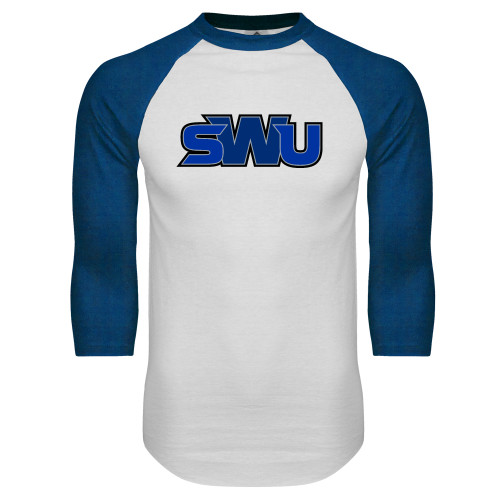  White/Royal Raglan Baseball T Shirt - SWU