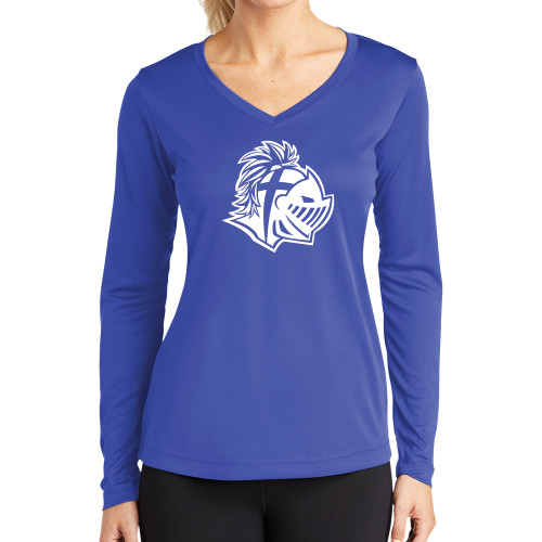  Womens Royal Performance Long Sleeve V Neck Shirt - Warrior Helmet