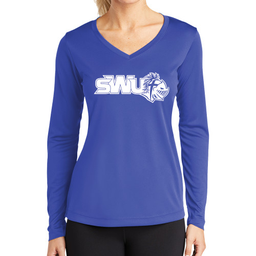  Womens Royal Performance Long Sleeve V Neck Shirt - SWU w/ Knight