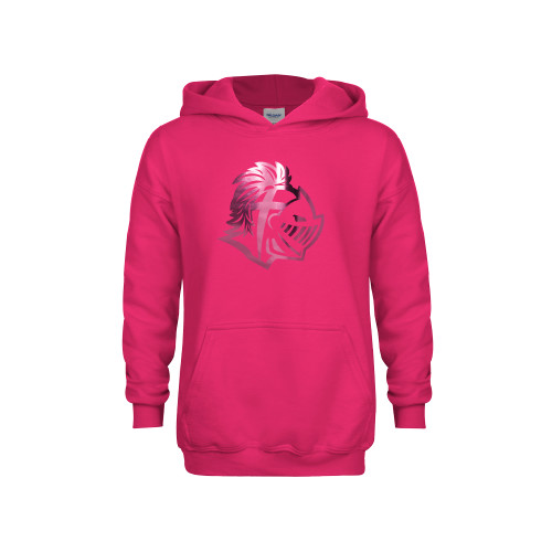  Youth Hot Pink Fleece Hoodie - Warrior Helmet  Foil