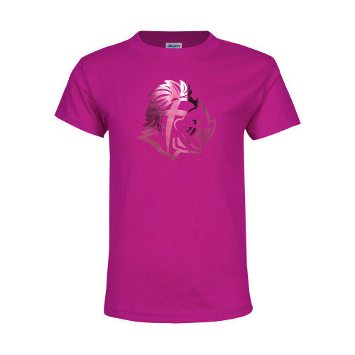  Youth Hot Pink T Shirt - Warrior Helmet  Foil