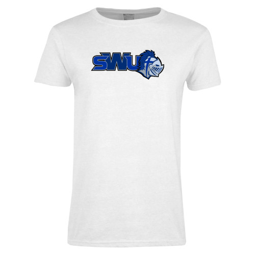  Womens White Short Sleeve Tee - SWU w/ Knight